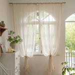 rideau rustique boho chic beige clair tissu polyester franges opacité