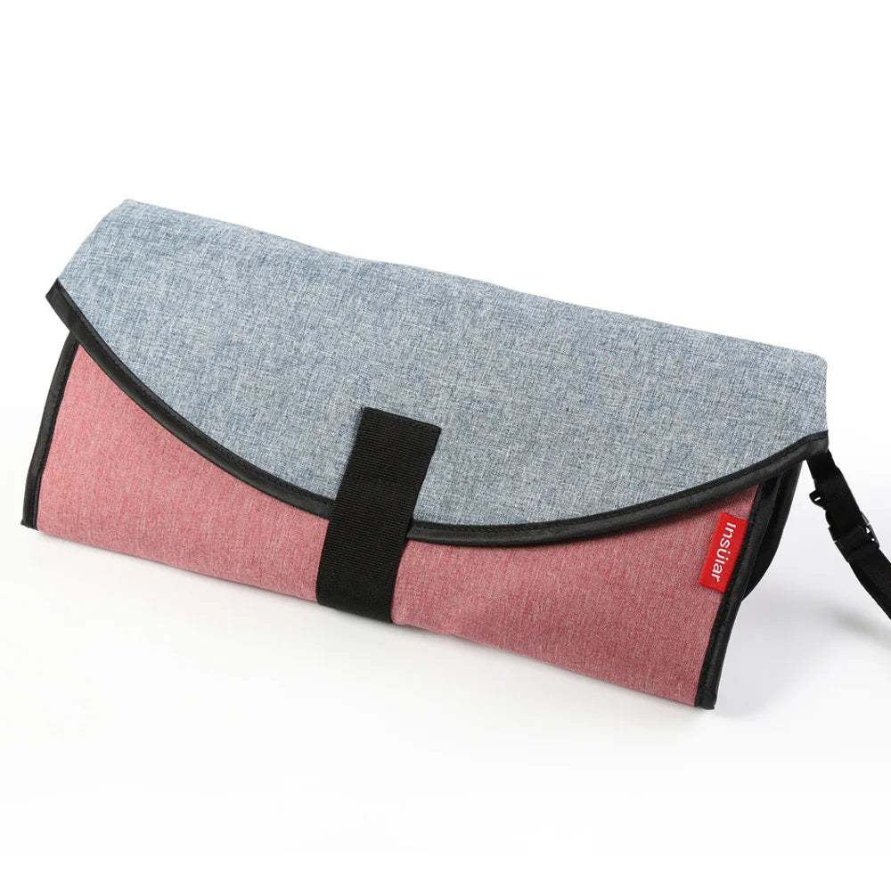 tapis langer pliable bébé denim gris rose sobre fonctionnel sangles velcro adaptable poussette