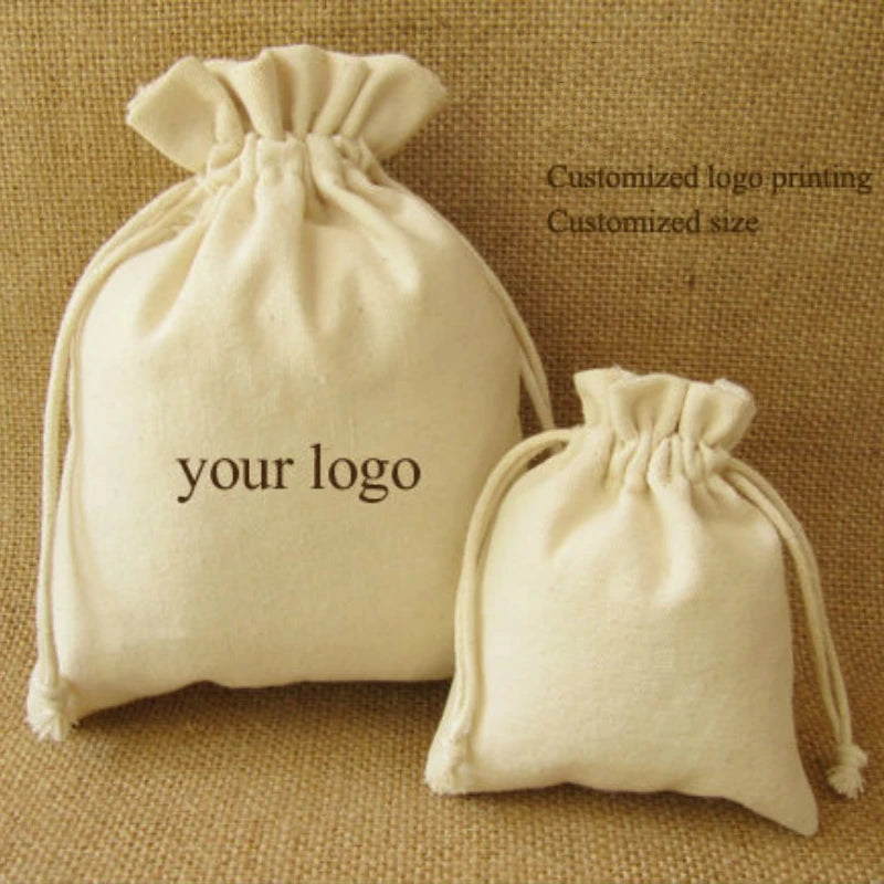 sacs coton toile noix noeud cordon serrage couleur beige clair taille diverses simple rustique