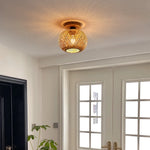 lampe tissage bambou moderne brun clair éclairage quotidien plafonnier led opacité vis facile