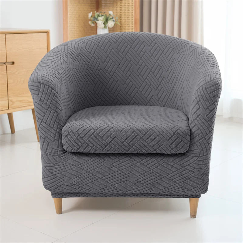 Housse fauteuil moderne beige rayures diagonales polyestère lavable machine 70 90cm haute 55 75cm