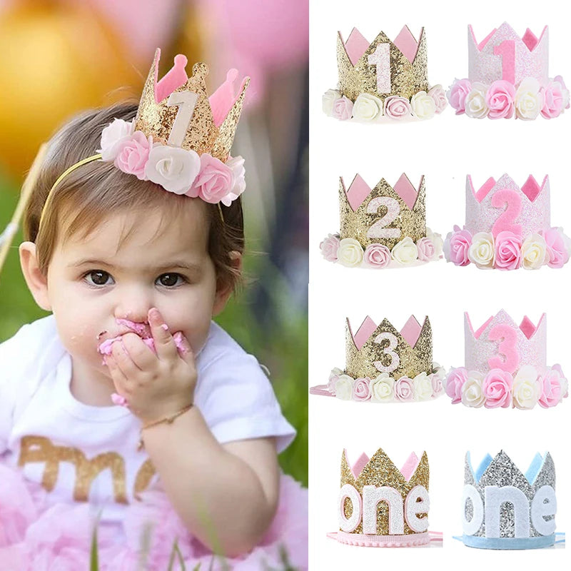 couronne fête enfant rose chiffre fleurs artificielles paillettes dorées anniversaire baptême révélation sexe journée