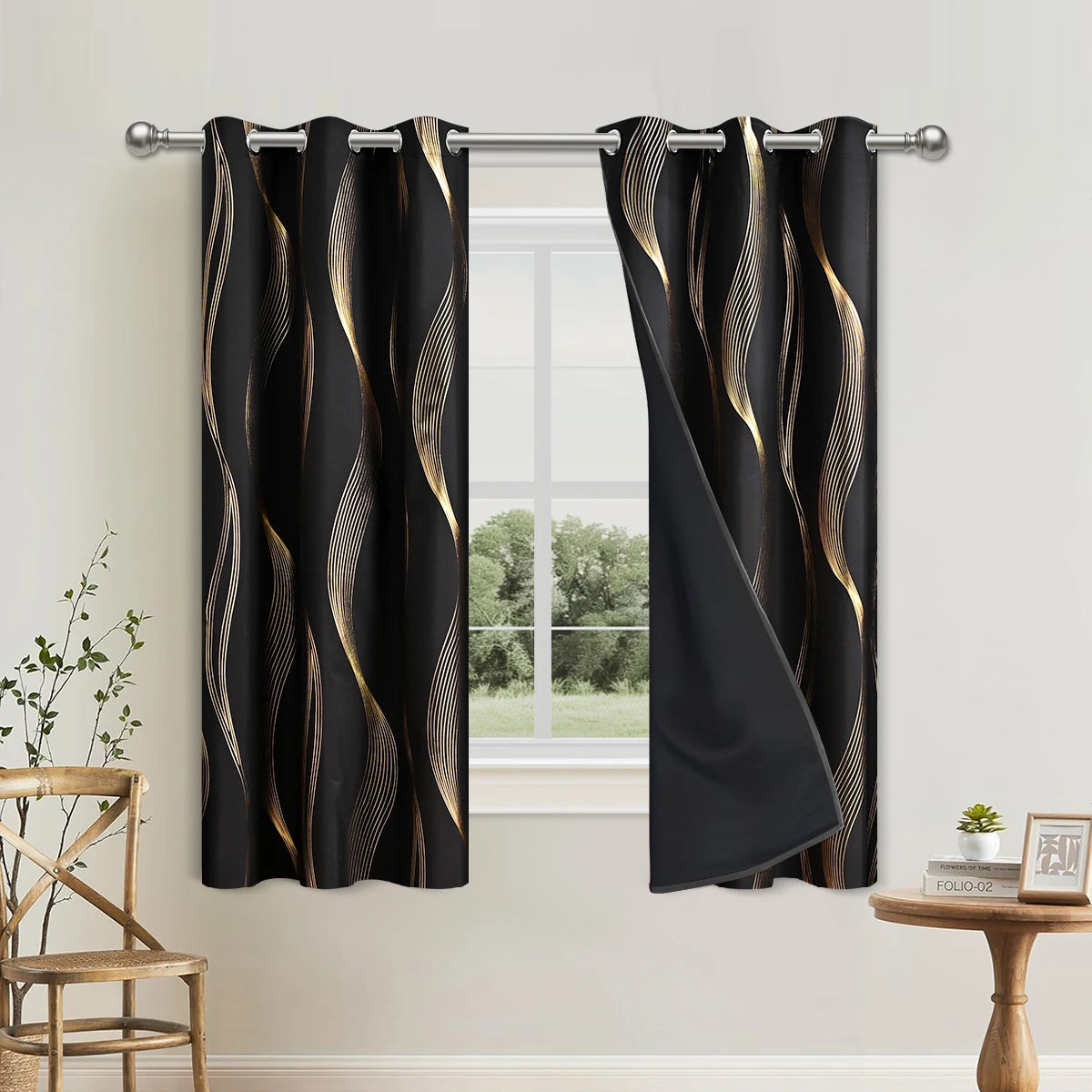 rideaux noir doré marbré ondulés opaques isolation thermique 100x250cm 132x241cm moderne élégantôtel