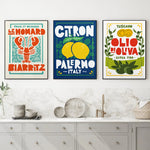 Affiche de cuisine italienne huile d'olive citrons sur toile