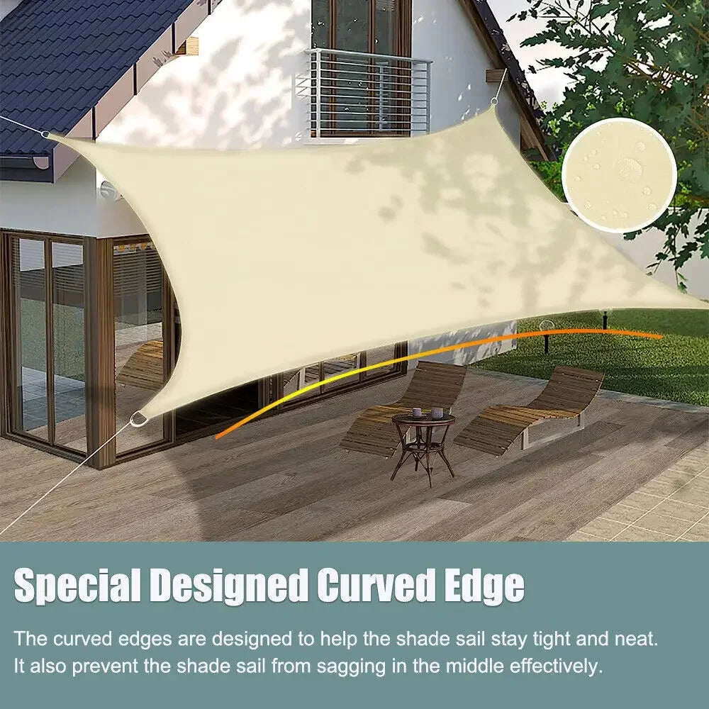 voile d'ombrage extérieur imperméable beige jardin terrasse protection uv moderne anneaux cordes