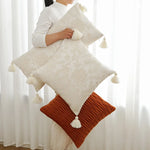 coussin patchwork fleur bohème chic blanc orange pompons adhésif 30x70cm 45x45cm polyester coton lavable