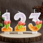 bougies anniversaire numérotées fleurs paillettes multicolores décoratives festives blanc rose vert orange