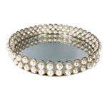 plateau decoratif blanc doré miroir classique clips assiette rond verre