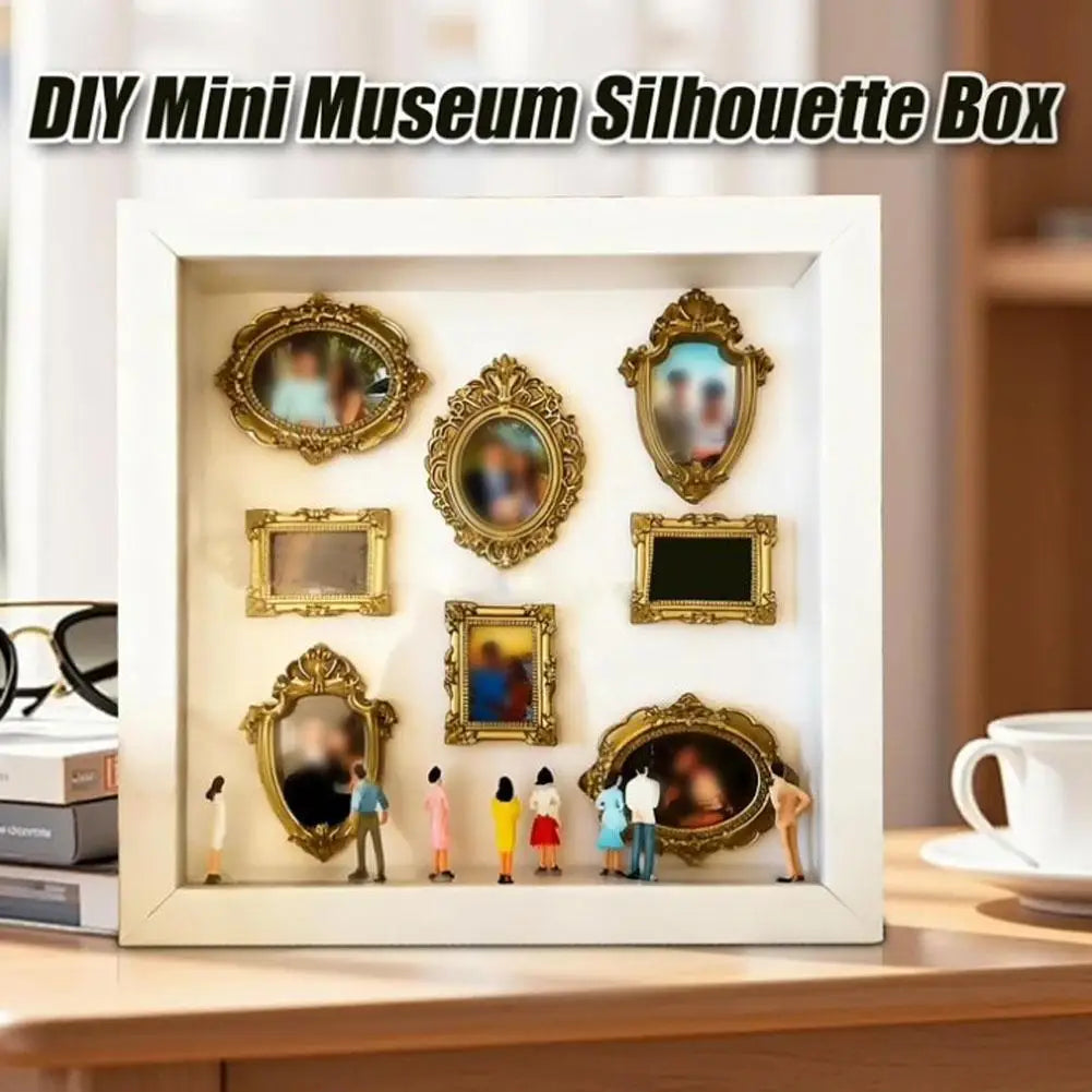 boîte silhouettes diy blanc doré cadres transparents figurines miniatures vintage artisanal