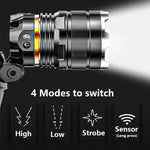 lampe frontale rechargeable led noir zoom ipx4 étanche mode sensor high low strobe camping