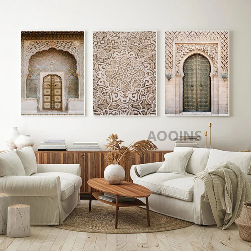 Affiche murale arc marocain jaune salon moderne