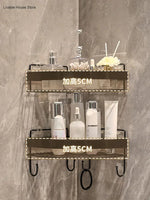 étagère salle bain dorée grille métal moderne fixée suction rangement produits toilette crochet