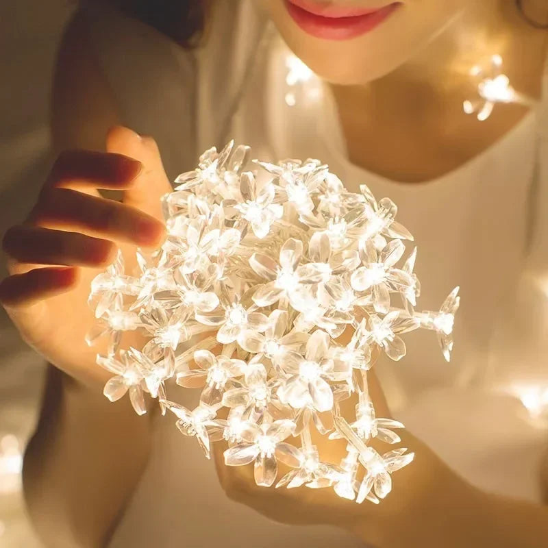 guirlande lumineuse fleurs célestes auto batterie blanc doré féerique intérieur 10m 80leds