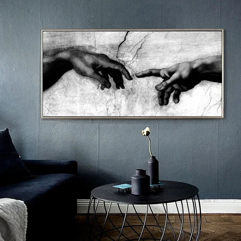 tableau impression toile main touchant classique moderne noir blanc 20x40cm 30x60cm 40x80cm 50x100cm