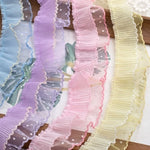 ruban plissé dentelle violet rose bleu jaune vintage romantique translucide décoration emballage cadeau