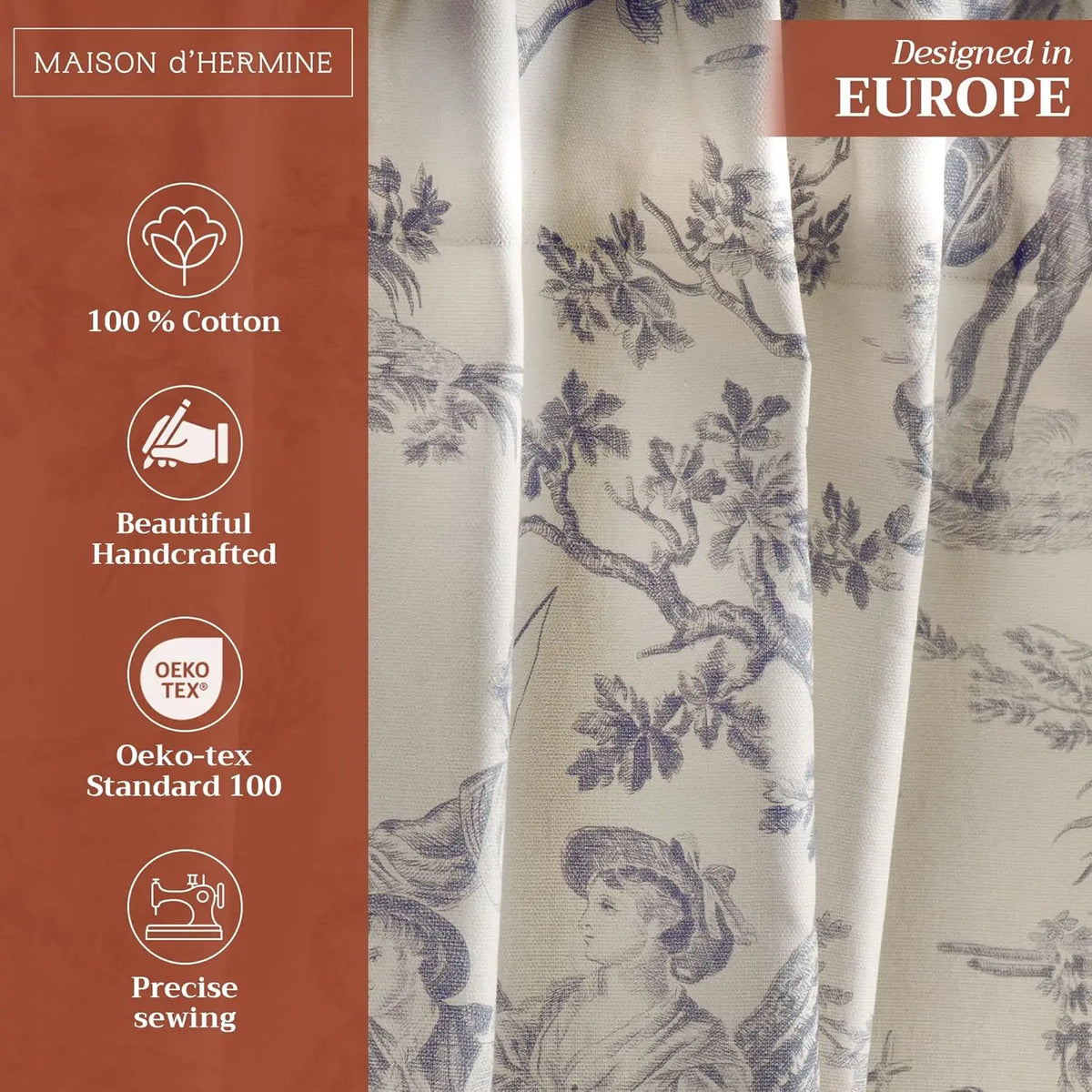rideau toile jouy vintage beige gris classique fenêtre intégré moderne decoration chambre salonhôtel polyester