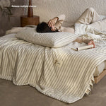 couette été coton 100% rayée beige verte simple nordique 150x200cm 200x230cm lavable
