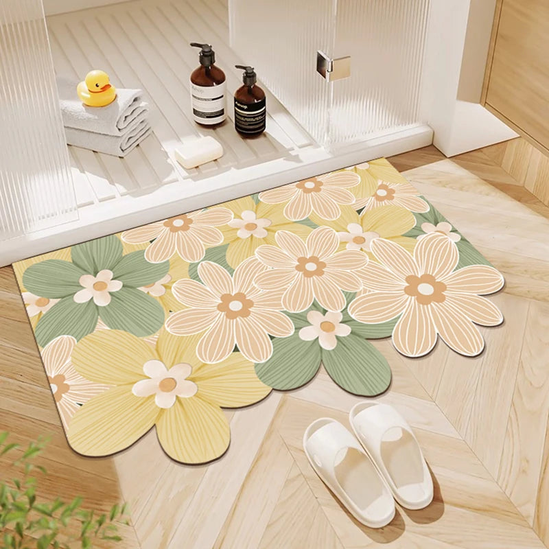 tapis sol salle bain motif fleurs modernes antidérapant absorbant imperméable porte toilettes