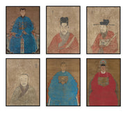 tableaux asiatiques portraits hommes costumes traditionnels cadres bois clair minimaliste modernes six ensembles
