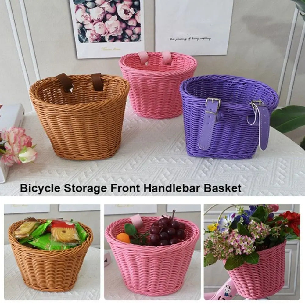 panier vélo tressé violet rose noir beige blanc traditionnel fixé ceinture