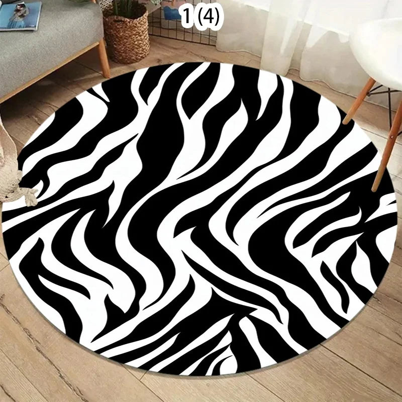 tapis rond moderne zèbres noir blanc antidérapant salon chambre 80x80cm 120x120cm polyester polypropylène