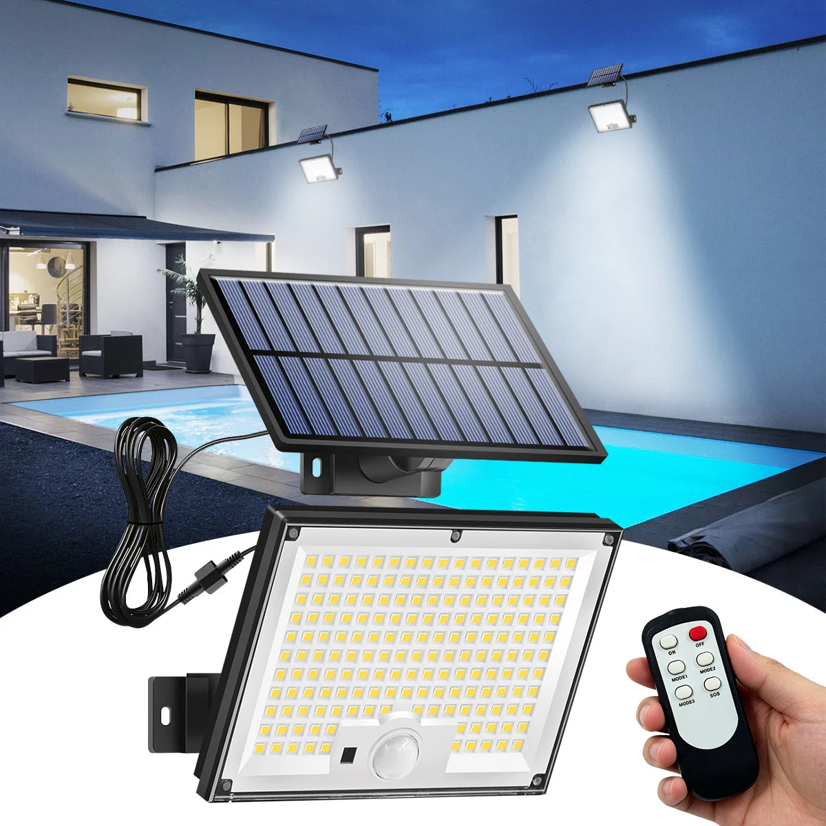 projecteur solaire led ip65 mural moderne modes 8h charge 12h éclairage