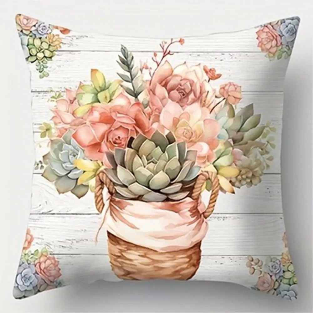housse coussin polyester motif floral moderne violet cactus lettrage decoratif lit salon voiture 40x40cm