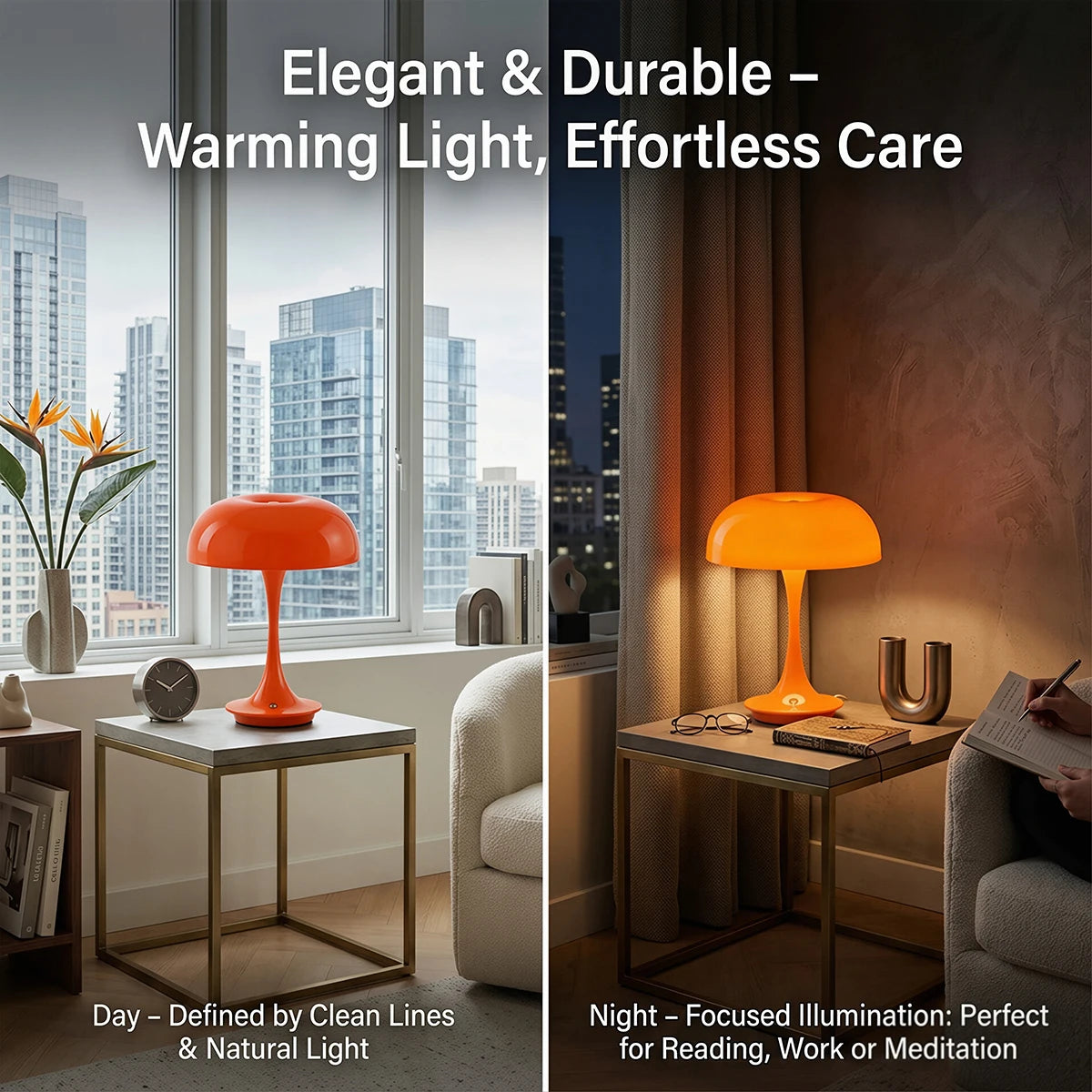 lampe table moderne champignon commande tactile couleur orange rechargeable led chambre coucher