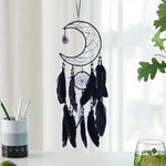 décoration murale attrape rêves noir plumes filigrane pierre semi précieuse boho ethnique chambre coucher