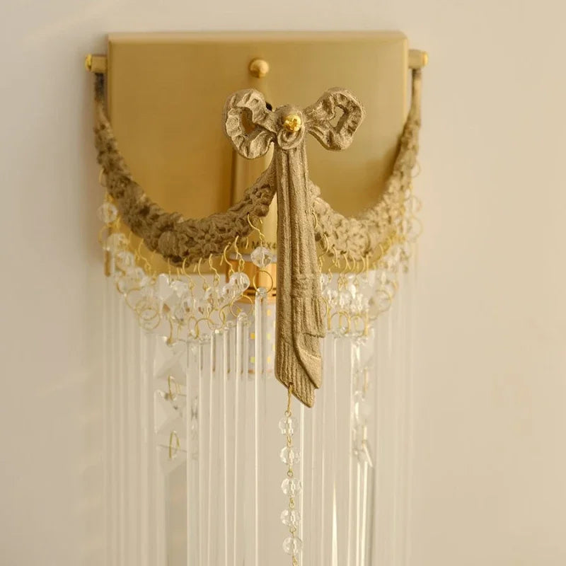 applique murale or cristal broderie fine classique baroque e14 tri couleurs led chambre salon