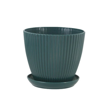Pots fleurs modernes rayures verticales assiette base vert bleu blancextérieurintérieur