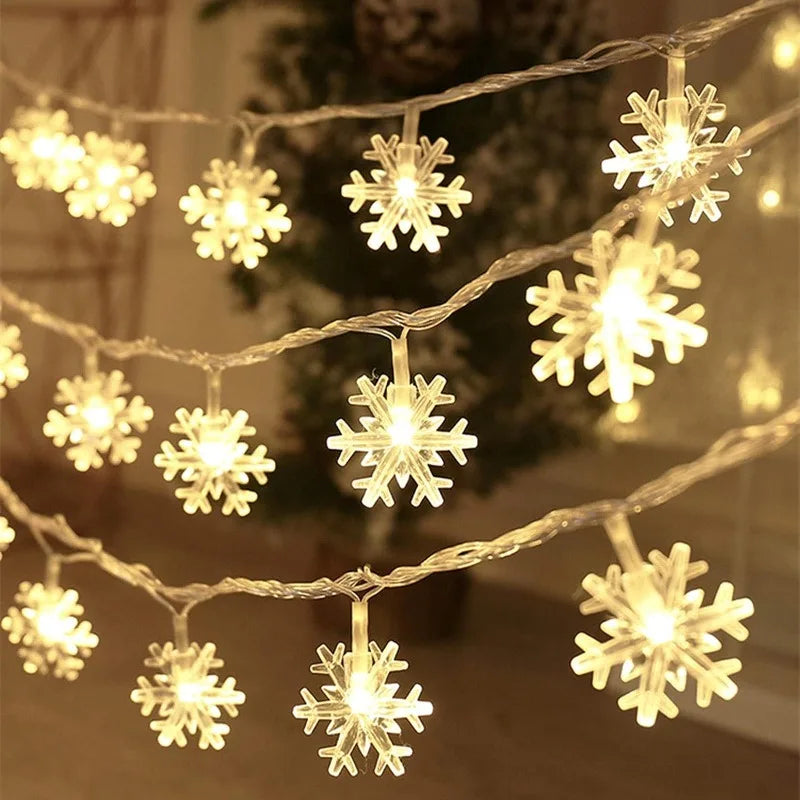 guirlande lumineuse flocons neige blanc clips noel decoration chambre vacancesextérieur