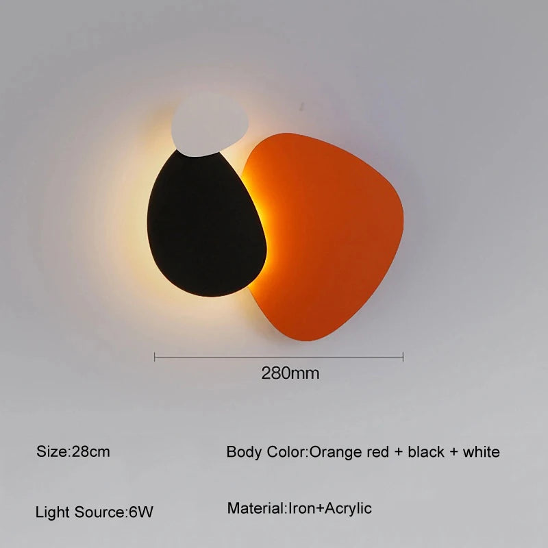lampe murale moderne abstraite orange noir blanc violet fixée mur minimaliste