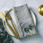 serviettes cuisine rustiques coton noir orange beige blanc rose pâle franges rustic naturel