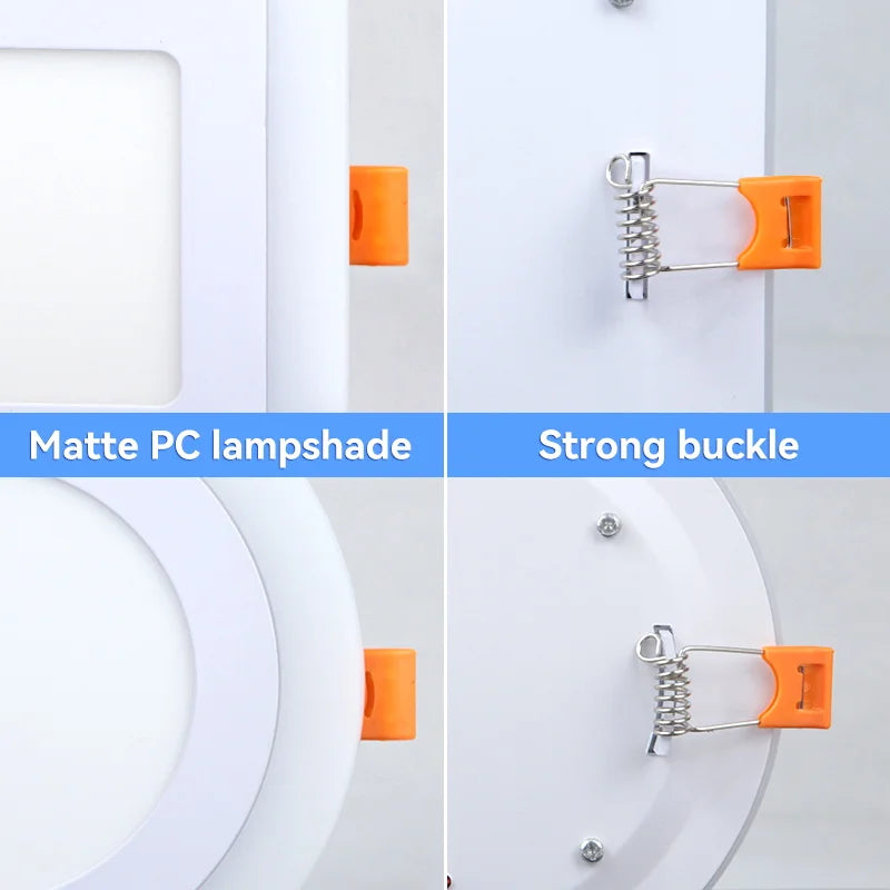 Panneau LED moderne blanc bleu rond carré clips métalliques 90V 260V LED