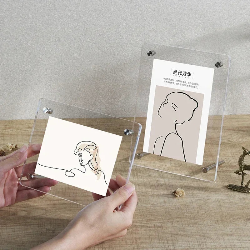 cadre photo transparent moderne clips métalliques illustrations figures humaines fleurs minimaliste porte photo
