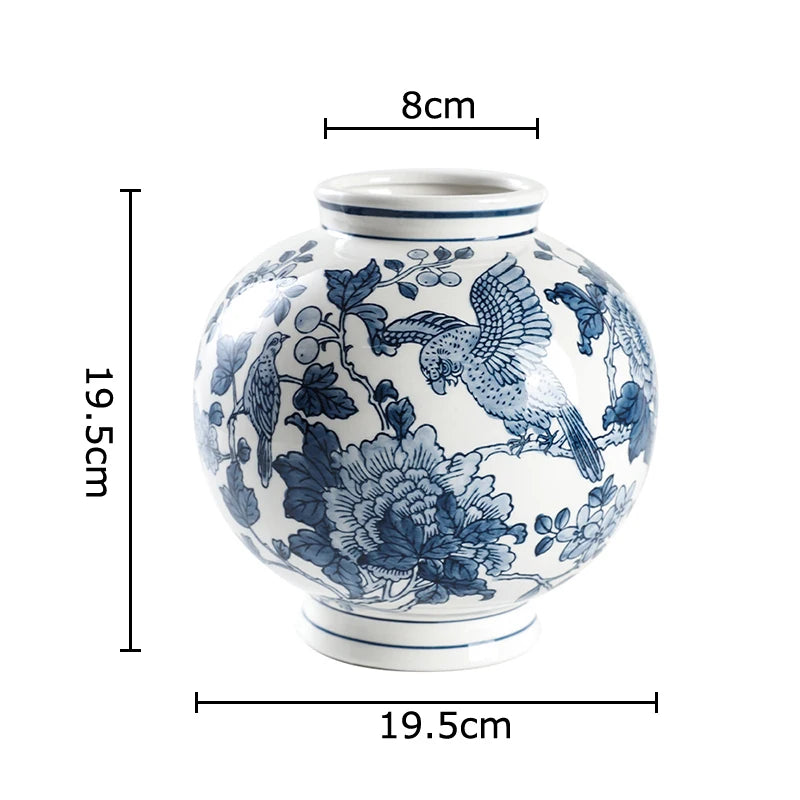 vases bleu blanc fleurs oiseaux feuillage classique decoration table arrangement fleurs moderne