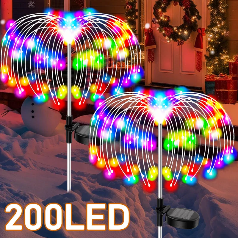 lumières solaires multicolores fil optique moderne piquet métallique socle solaire extérieures vacances patio jardin
