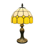lampe table tiffany hexagonal jaune vert blanc rose violet aluminium nickel brossé led éclairage