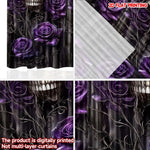 rideau noir violet crâne roses stylisés polyester moderne gothique halloween festif 132x240cm