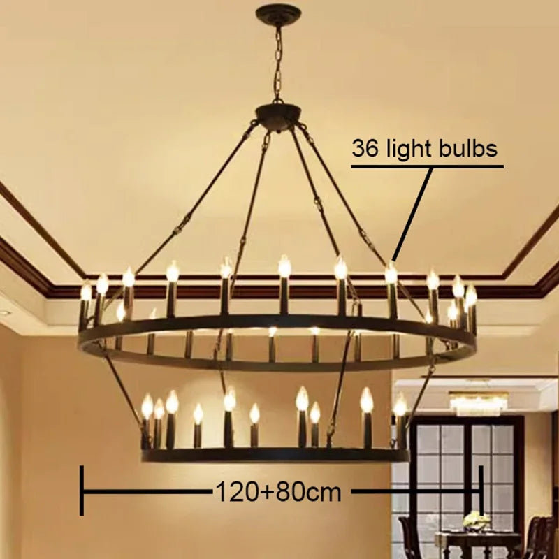 lustre industriel rustique pendentif noir cercles concentriques lumière moderne 4000K 3000K 6000K
