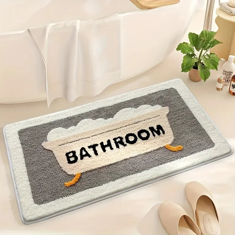 tapis bain gris moderne motif baignoire absorbant antidérapant PVC