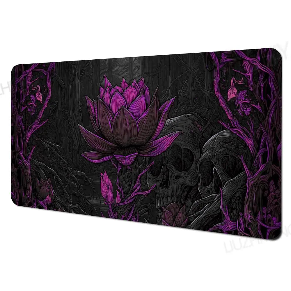 tapis souris noir bleu violet adhésif fleurs stylisées motifs floraux moderne opacité gaming tablette