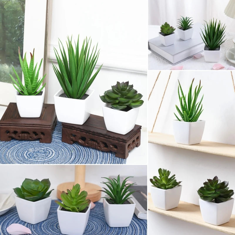 plantes artificielles bonsaï vert rose clair feuilles pointues fleurs simples moderne minimaliste pots carrés