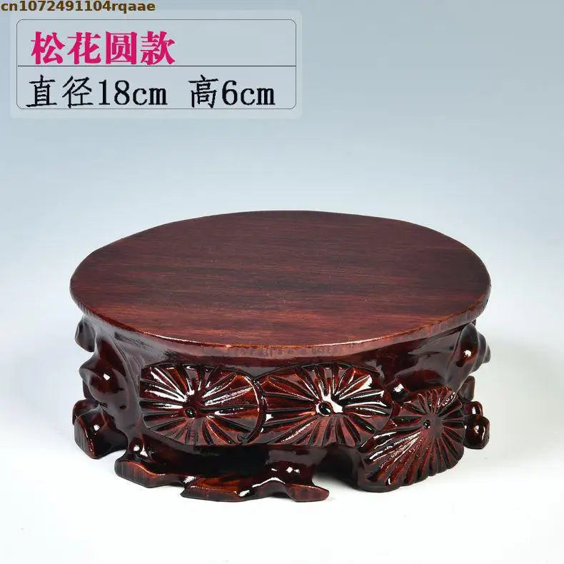 support décoratif bois sculpté floral artisanal marron foncé vase théière statue bouddha décoration intérieure