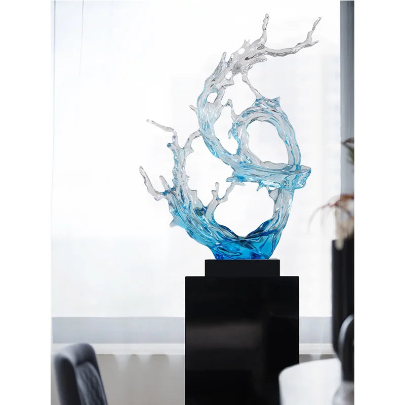 sculpture moderne vague océan transparent bleu clair abstraite décoration intérieure maison salon