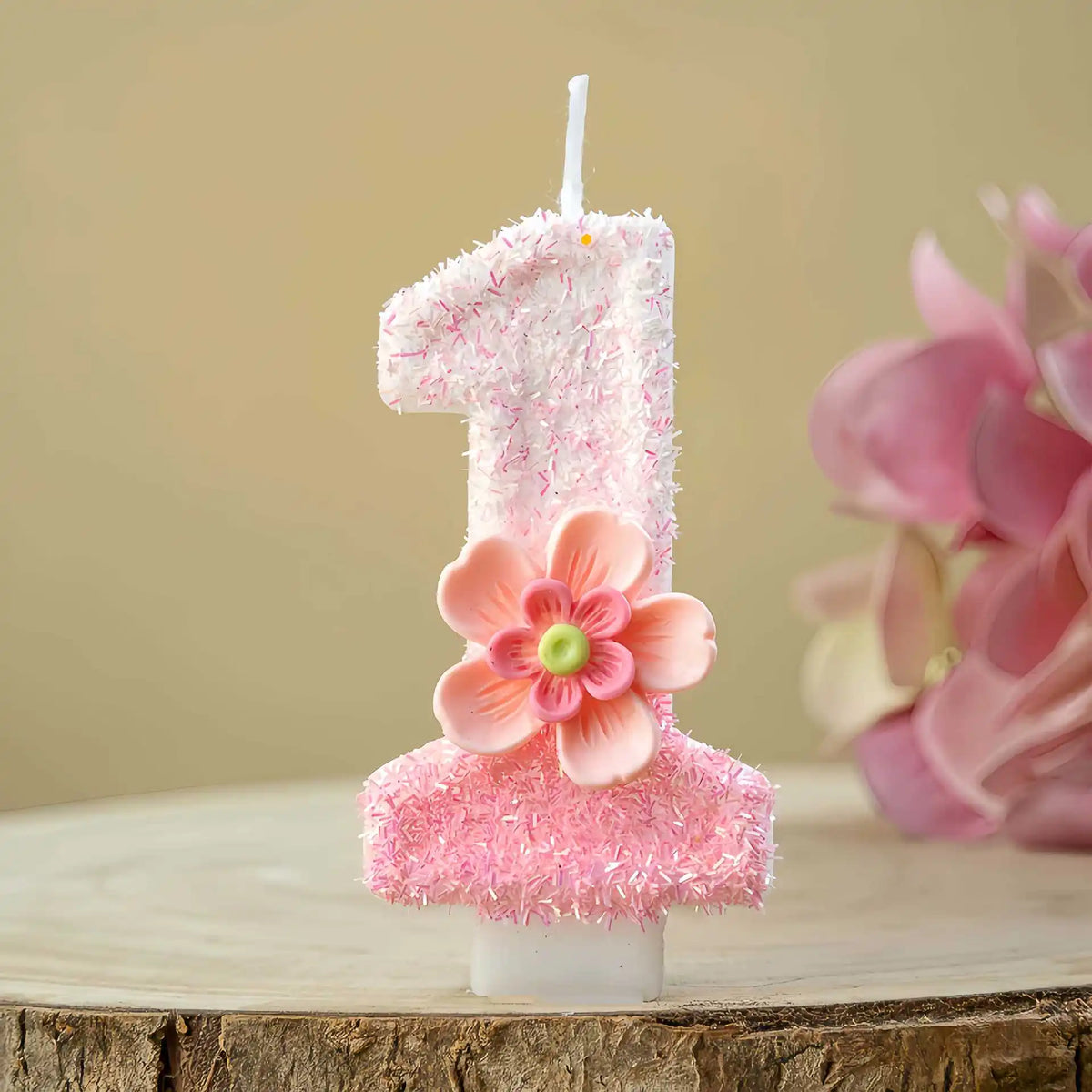 bougies numériques chiffres peluche rose blanches décoratives enfants anniversaire fleur plastique