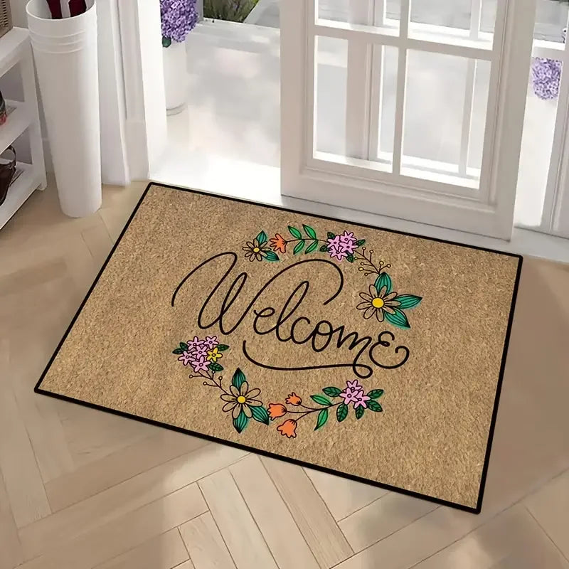 tapis d'entrée moderne fleurs colorées welcome chill out antidérapant résistant décoloration polyester