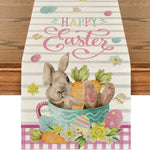 table pâques lapins fleurs happy easter multicolore rectangulaire festive imperméable polyester déco festive