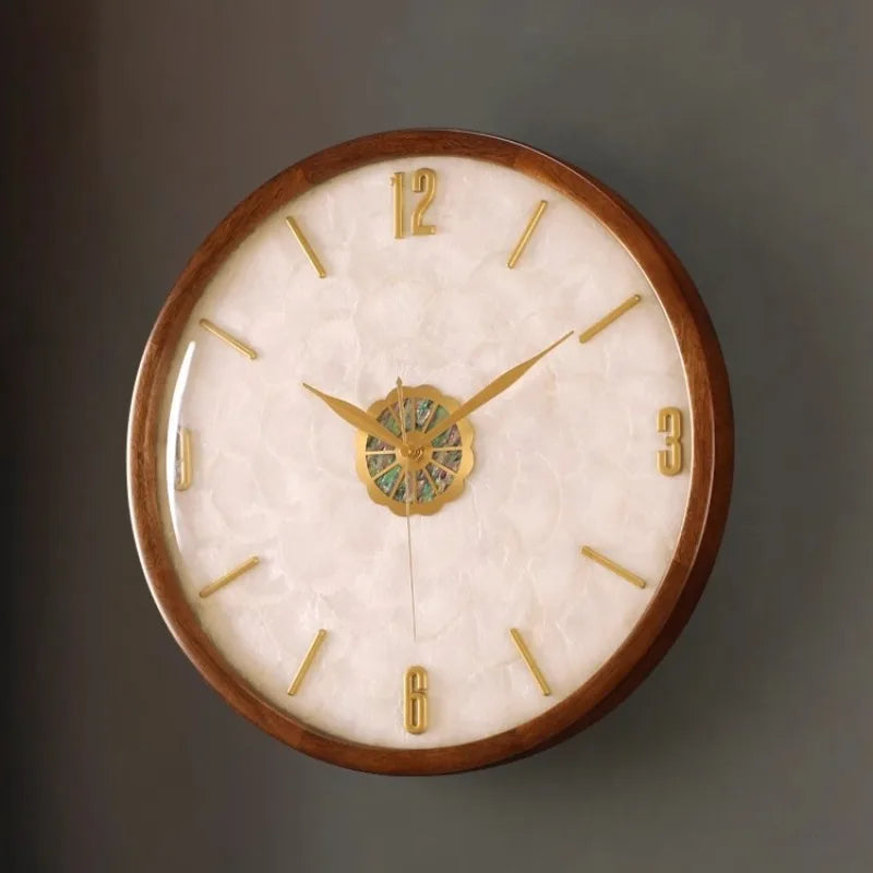 horloge murale moderne décoration salon marbre floral transparent numérique aiguille bois doré